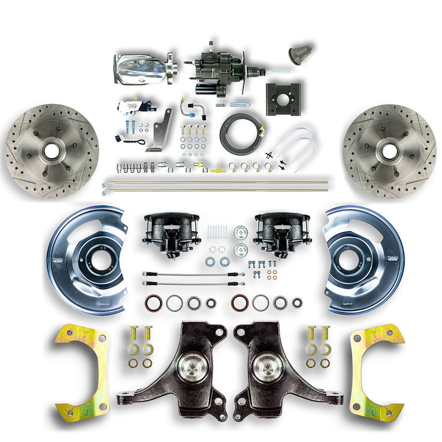 The Right Stuff 1963-66 Chevy/GMC Truck/Sub, 2" Drop, Chrome Hydraulic Brake Assist Disc Conv Blk Calipers - (THB6326DBX)