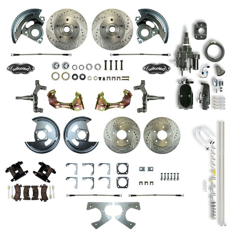 The Right Stuff 64-72 GM A-Body Black Hydraulic Brake Assist 2" Drop 4-Wheel Disc Kit Blk Wilwood Calipers - (AFXHB21DSY)