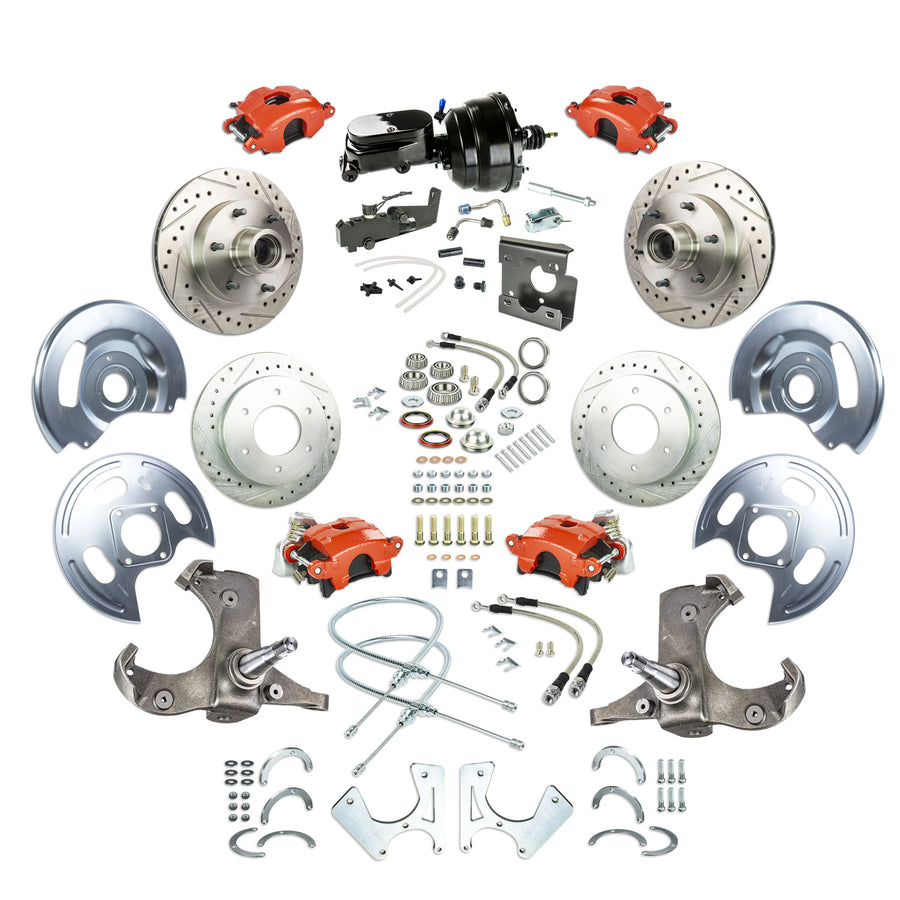 The Right Stuff 67-70 GM C10/15 Truck/Sub w/2WD Power 4-Wheel Disc Kit, Red Calipers Black Upper 6x5.5 Bolt Pattern - (TDC6756ZY)