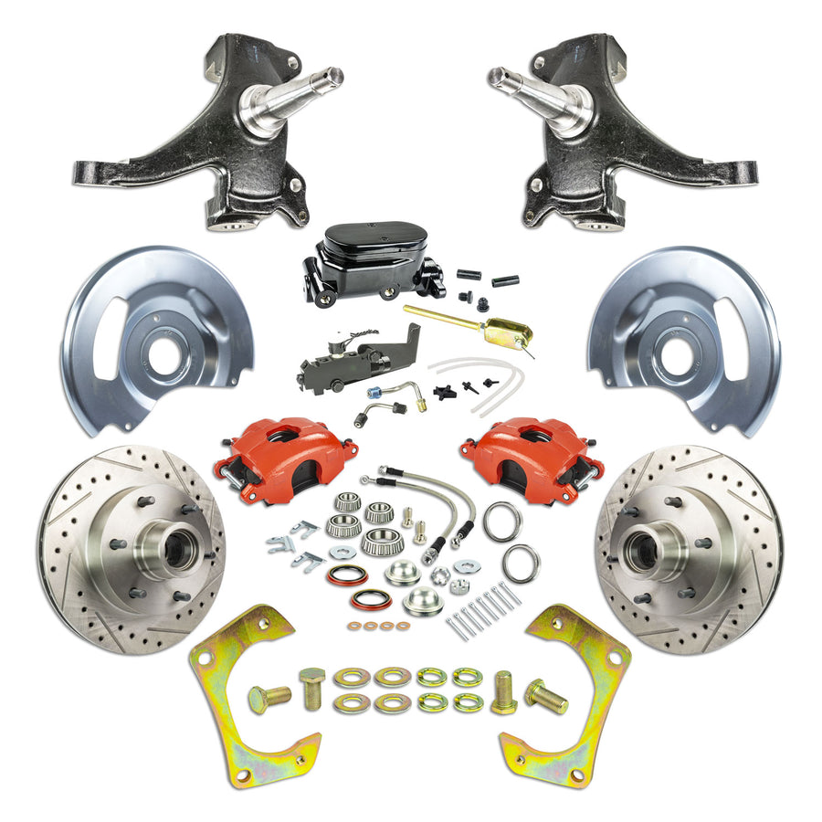 The Right Stuff 60-62 GM Truck & Sub, 2" Drop Std Front Disc Brake Kit, Red Calipers Blk Upper - (TSD6016DZY)