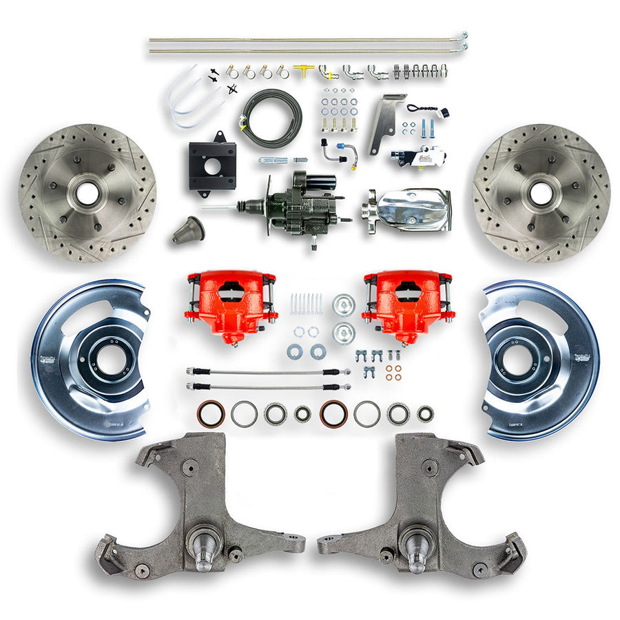 The Right Stuff 60-62 Chevy/GMC Truck/Sub, Chrome Hydraulic Brake Assist Front Disc Conv Kit Red Calipers - (THB6016ZX)