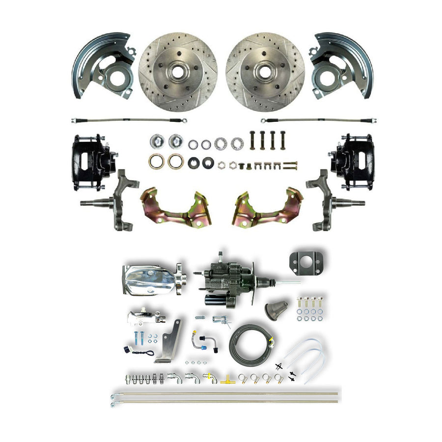 The Right Stuff 67-74 GM F/X-Body Hydraulic Brake Assist, 2" Drop, Front Disc Kit Blk Calipers Chrome Upper - (AFXHB02DSX)