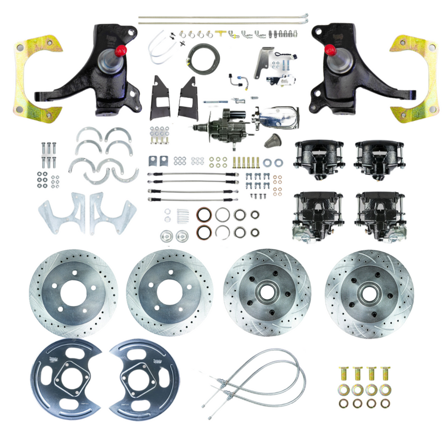 The Right Stuff 73-87 C10/15 Truck/Sub 2" Drop Chrome Hydraulic Brake Assist 4-Wheel Disc Kit Black Caliper - (THB7355DBX)
