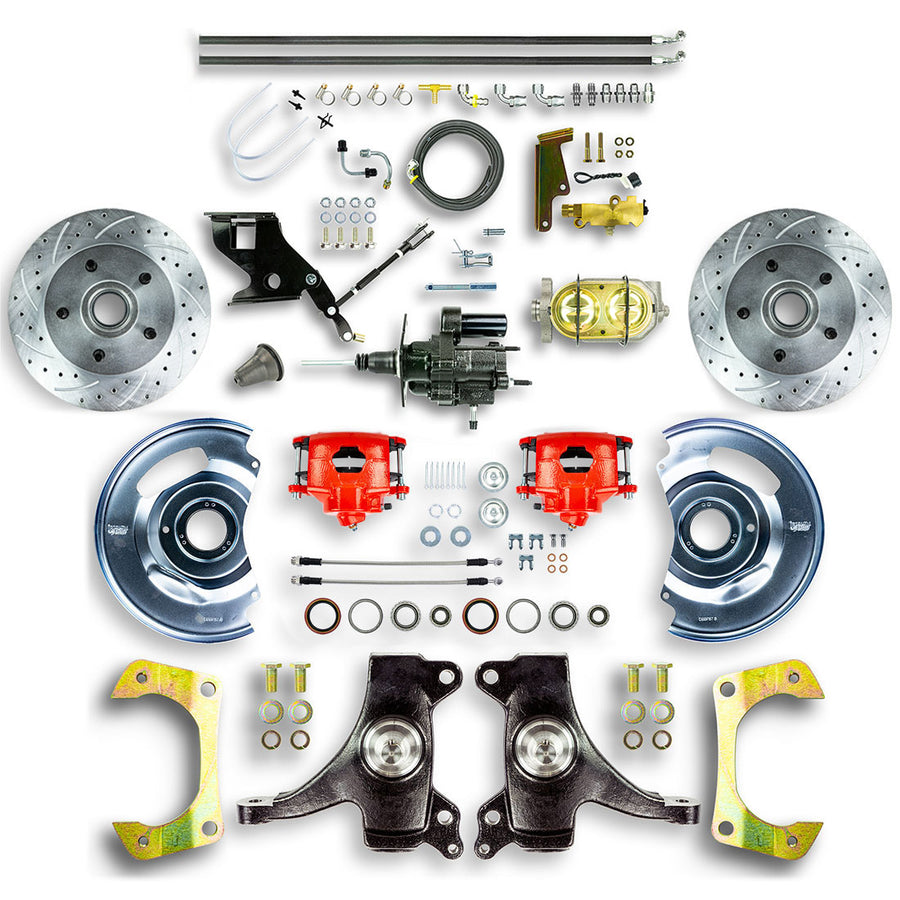 The Right Stuff 67-70 GM C10-15 Truck/Suburban 2" Drop, Power Hydraulic Brake Assist Disc Conv Red Calipers - (THB6725DZ)