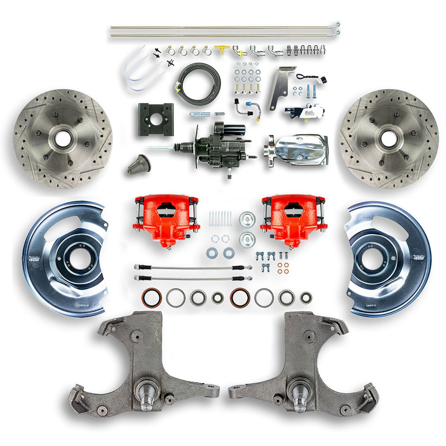 The Right Stuff 1963-66 Chevrolet/GMC Truck/Suburban, Chome Hydraulic Brake Assist Disc Conv Red Calipers - (THB6326ZX)