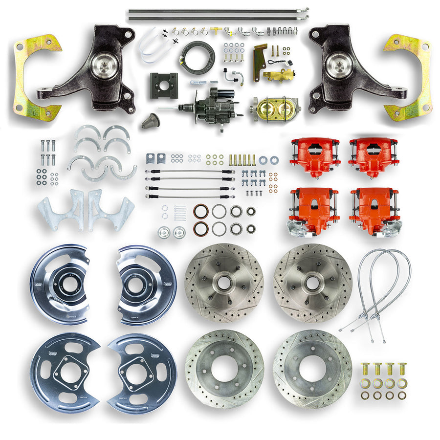 The Right Stuff 63-66 C10-15 Truck/Sub 2" Drop, Hydraulic Brake Assist 4-Wheel Disc Brake Conv Red Calipers - (THB6356DZ)