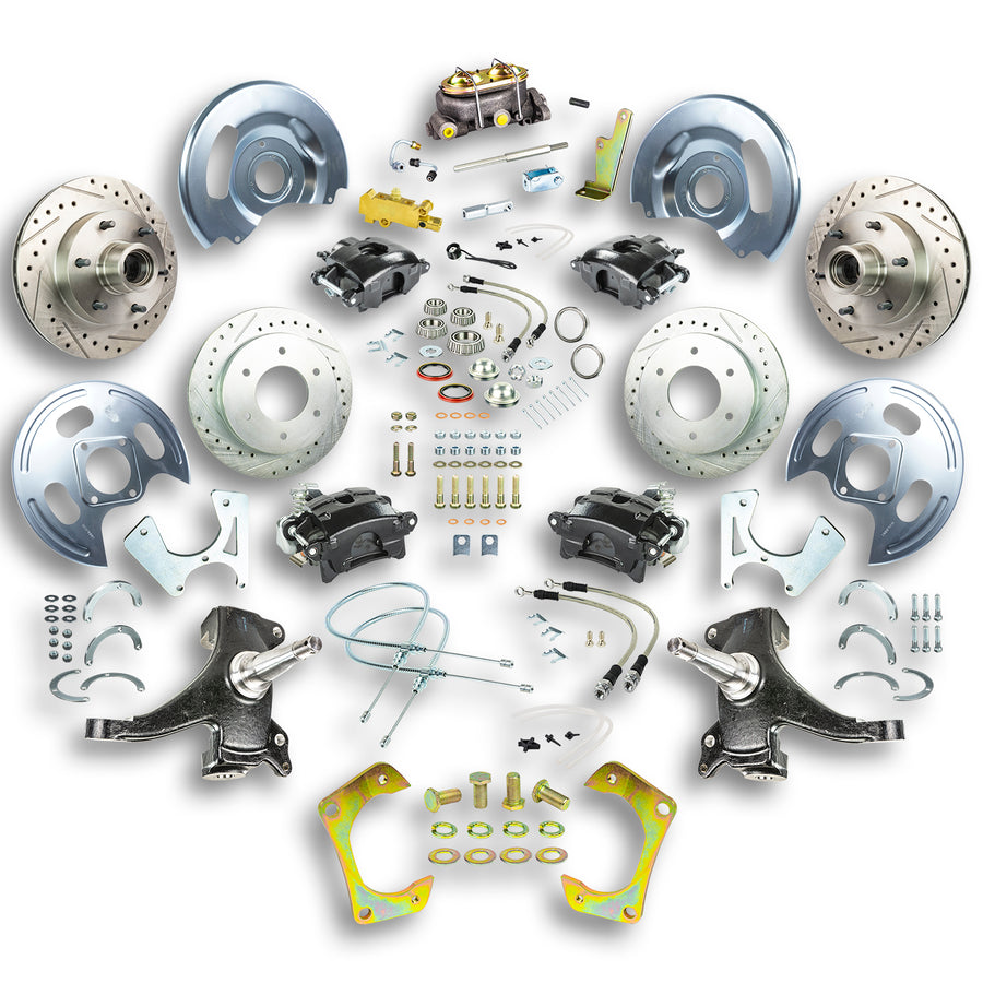 The Right Stuff 63-70 GM Truck & Suburban, 2" Drop, Manual 4-Wheel Disc Brake Kit Black Calipers - (TSD6346DB)