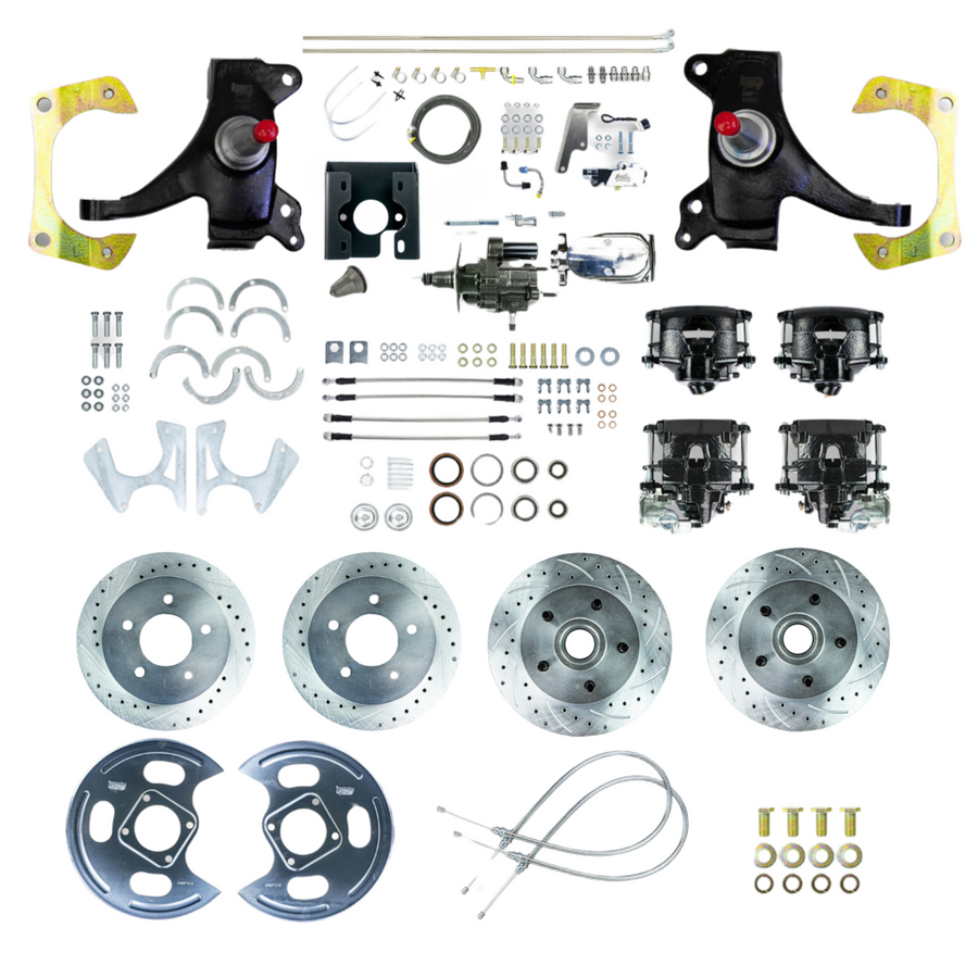 The Right Stuff 71-72 C10/15 Truck/Sub 2" Drop Chrome Hydraulic Brake Assist 4-Wheel Disc Kit Black Caliper - (THB7155DBX)