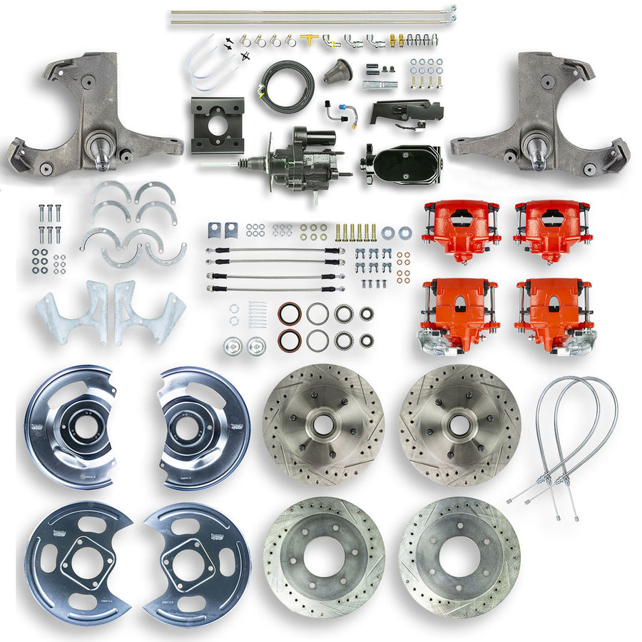 The Right Stuff 63-66 GM C10-15 Truck/Sub 2WD, Black Hydraulic Brake Assist 4-Wheel Disc Conv Red Calipers - (THB6356ZY)