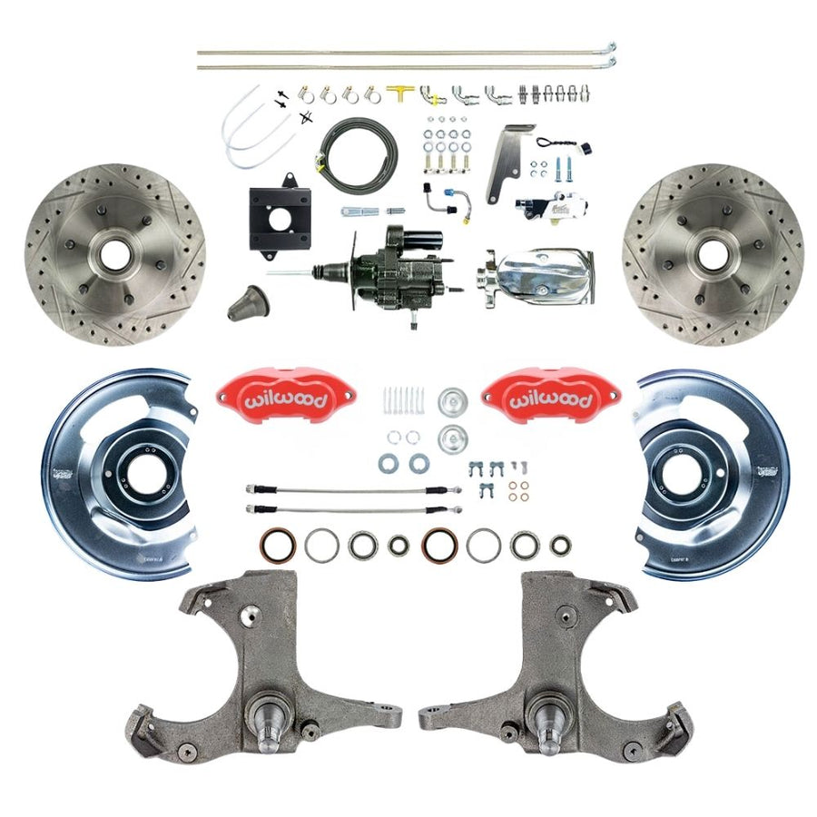The Right Stuff 1960-62 Chevy/GMC Truck/Suburban Hydraulic Brake Assist Performance Series, Front Disc Brake Conversion Kit, Red Wilwood Calipers, Drilled and Slotted Rotors, and Chrome Upper Assembly - (THB6016ZXP)