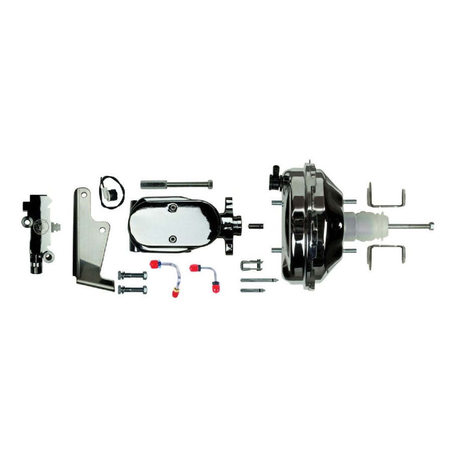 The Right Stuff 1964-72 GM A/F/X-Body Complete Chrome Upper Assembly with 9" Booster, Master Cylinder and Proportioning Valve Combination Kit for Disc/Disc - (J91215672)