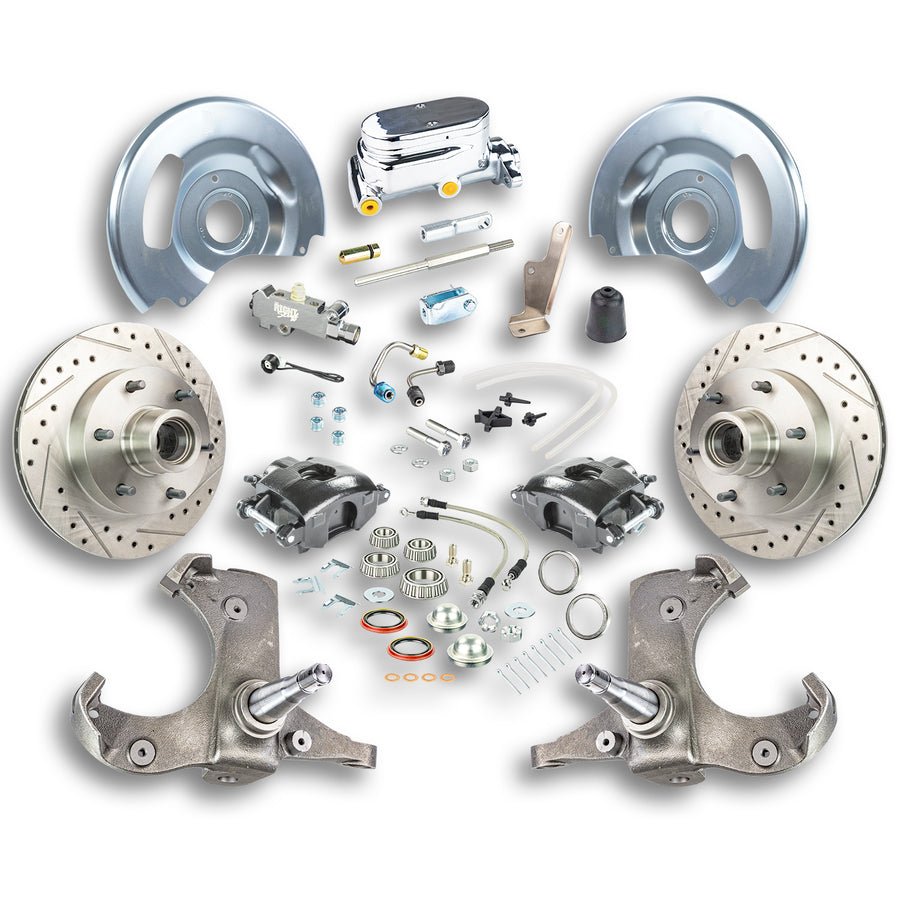 The Right Stuff 63-70 Chevy/GMC Truck/Suburban, Manual Front Disc Kit Blk Calipers Chrome Upper - (TSD6316BX)