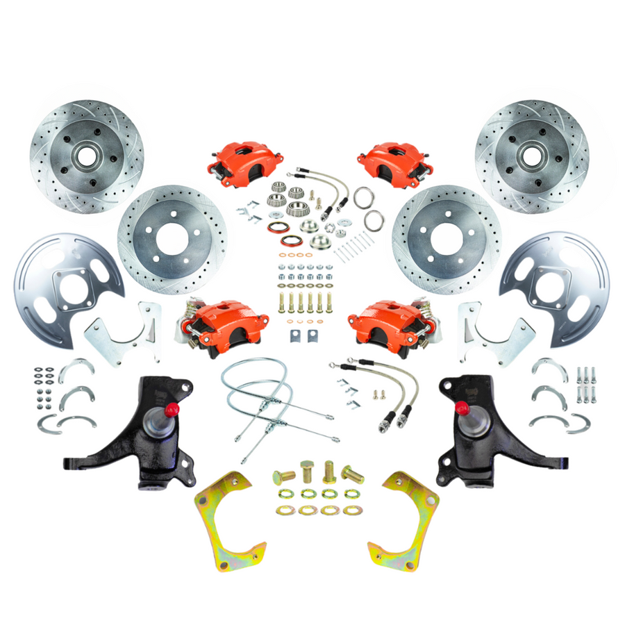 The Right Stuff 73-87 GM Truck/Suburban 2WD 2" Drop 4-Wheel At The Wheel Disc Kit, Red Calipers - (TWK7355DZ)