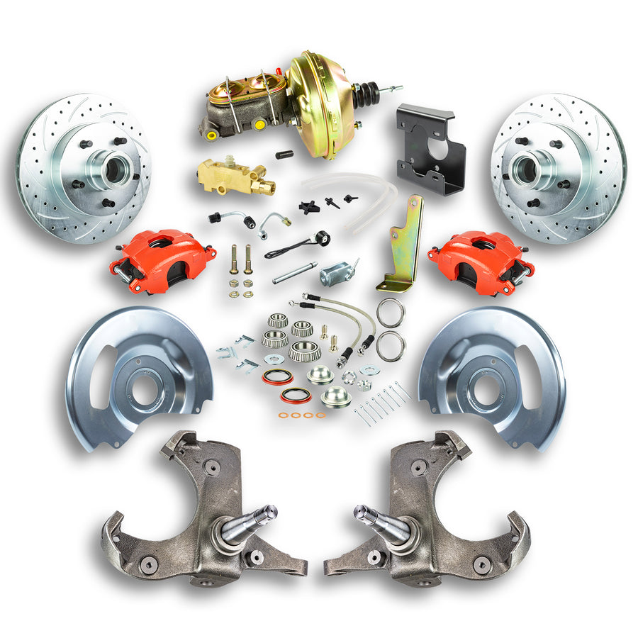 The Right Stuff 1967-1970 Chevy C10/15 Truck/Suburban, Power Front Disc Brake Kit w/Red Calipers 5x5 Bolt Pattern - (TDC6725Z)