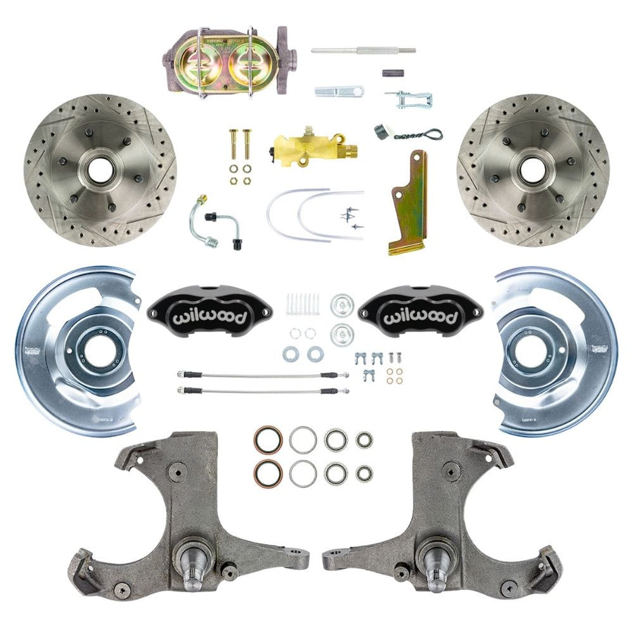 The Right Stuff 1960-62 Chevy/GMC Truck/Suburban Performance Series, Standard Front Disc Brake Conversion Kit, Black Wilwood Calipers, Drilled and Slotted Rotors, and Braided Stainless Hoses - (TSD6016BP)