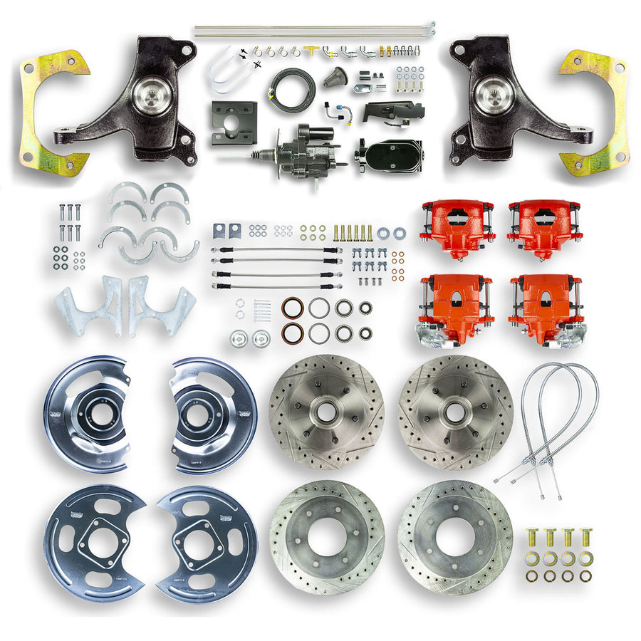The Right Stuff 67-70 C10-15 Truck/Sub 2" Drop Black Hydraulic Brake Assist 4-Wheel Disc Conv Red Calipers - (THB6756DZY)