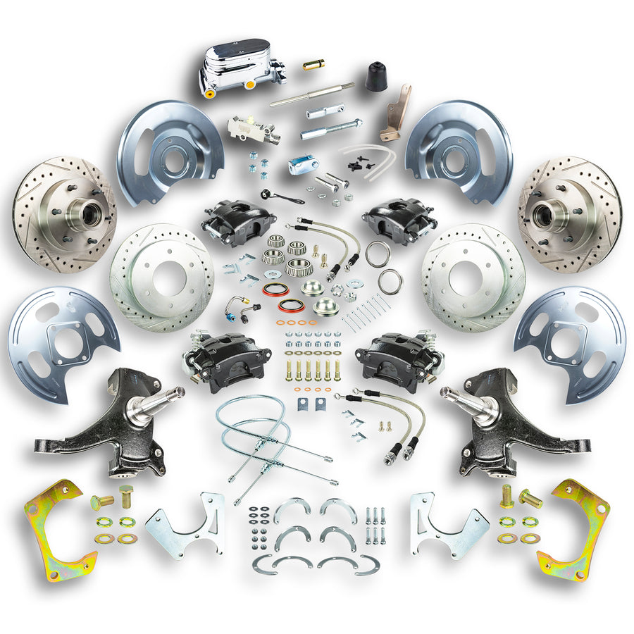 The Right Stuff 63-70 GM Truck/Suburban, 2" Drop, Std 4-Wheel Disc Kit Blk Calipers Chrome Upper - (TSD6346DBX)