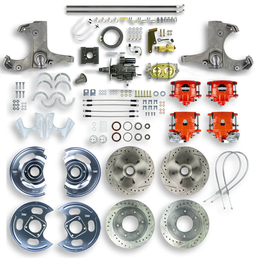 The Right Stuff 63-66 GM C10/C15 Truck/Suburban 2WD, Hydraulic Brake Assist 4-Wheel Disc Conv Red Calipers - (THB6356Z)