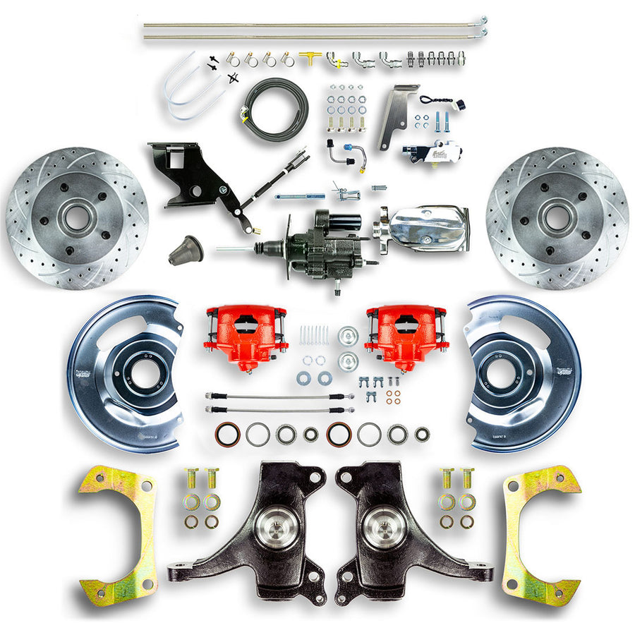 The Right Stuff 67-70 GM C10-15 Truck/Suburban 2" Drop Chrome Hydraulic Brake Assist Disc Conv Red Calipers - (THB6725DZX)
