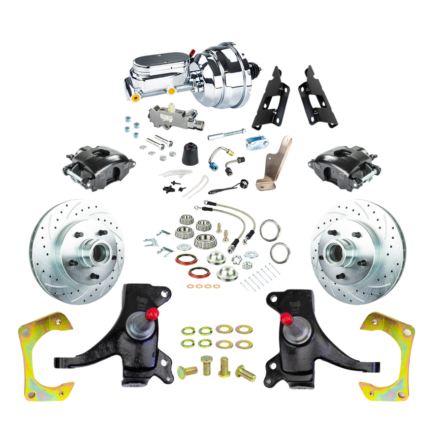 The Right Stuff 73-87 GM C10/15 Truck/Sub 2" Drop Pwr Front Disc Kit Black Calipers Chrome Upper - (TDC7325DBX)