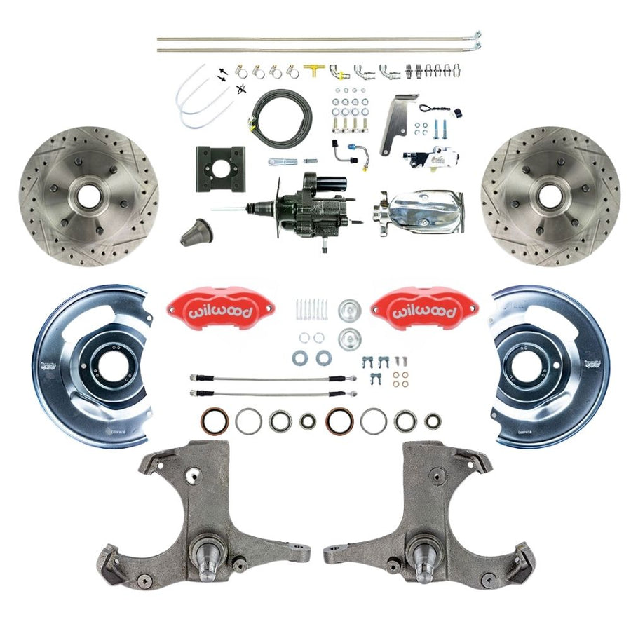 The Right Stuff 1963-66 Chevy/GMC Truck Performance Series, Hydro Boost Disc Brake Conversion Kit, Red Wilwood Calipers, Drilled and Slotted Rotors, Braided Stainless Hoses, and Chrome Upper Assembly - (THB6326ZXP)