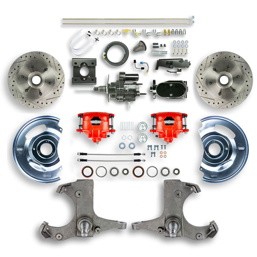 The Right Stuff 1963-66 Chevrolet/GMC Truck/Suburban, Black Hydraulic Brake Assist Disc Conv Red Calipers - (THB6326ZY)