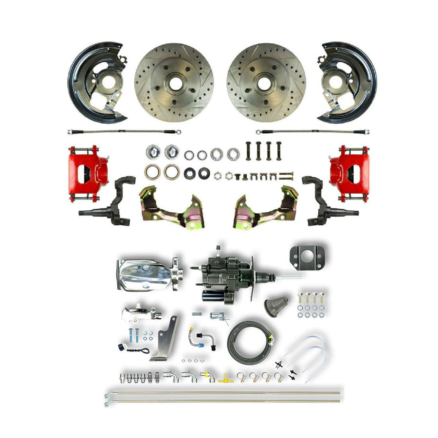 The Right Stuff 1964-1972 Chevelle/GM A-Body Chrome Hydraulic Brake Assist Disc Brake Conv Kit Red Calipers - (AFXHB01CZX)