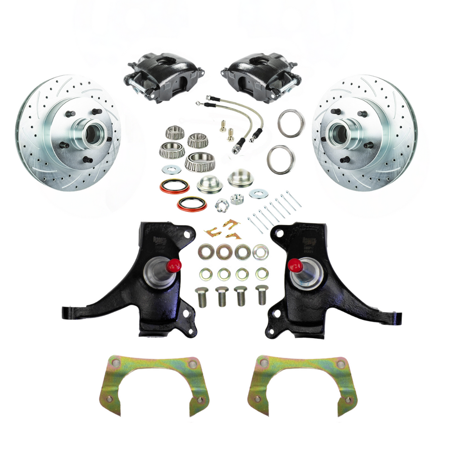 The Right Stuff 71-72 GM Truck/Suburban, 2WD, 2" Drop At The Wheel Disc Brake Kit Black Calipers - (TWK7125DB)