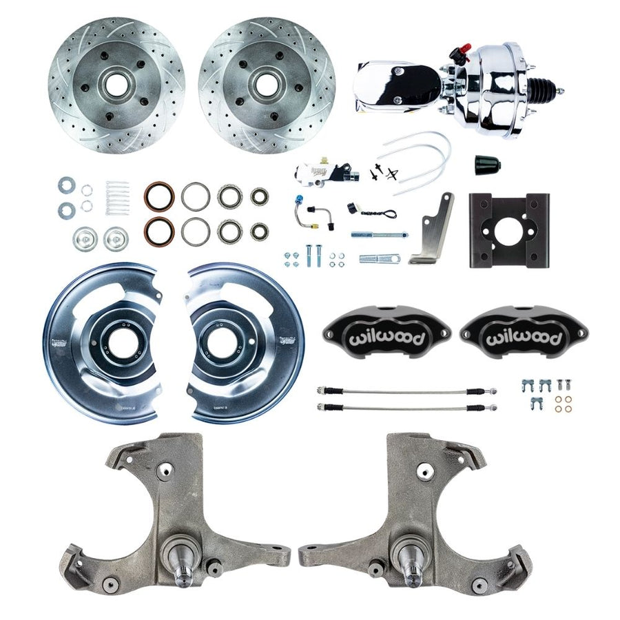 The Right Stuff 1963-66 Chevy/GMC Truck Performance Series, Power Front Disc Brake Conversion Kit, Black Wilwood Calipers, Drilled and Slotted Rotors, Braided Stainless Hoses, and Chrome Booster Master Assembly - (TDC6325BXP)