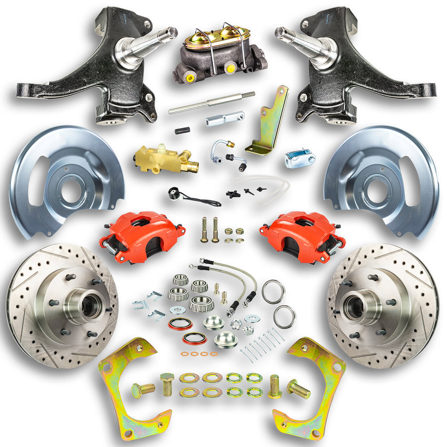 The Right Stuff 60-62 GM Truck & Suburban, 2" Drop, Manual Front Disc Brake Kit, Red Calipers - (TSD6016DZ)