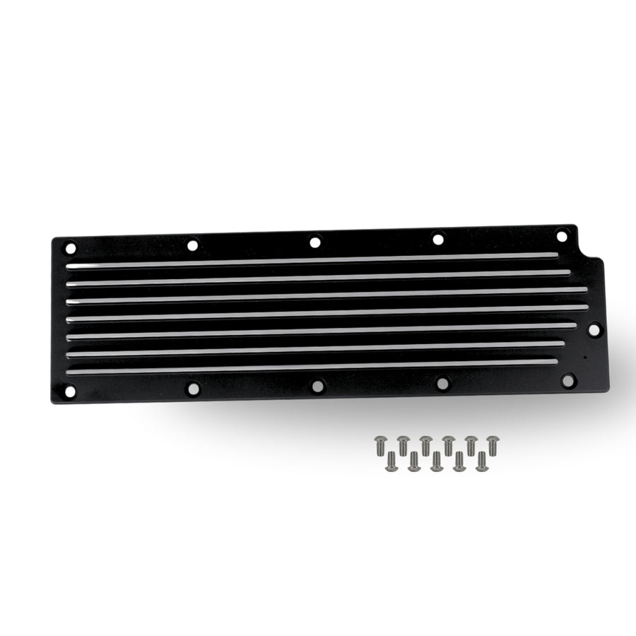 The Right Stuff Gen 4 LS Valley Cover without the Oil Pressure Sensor Adapter, Finned, Machined Accents - (G4LSVCF-A-K)