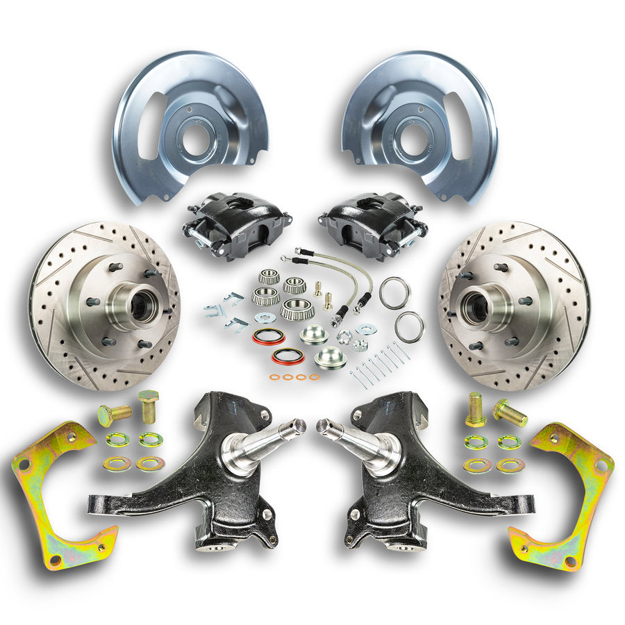 The Right Stuff 63-70 GM Truck/Suburban, 2WD, 2" Drop At The Wheel Disc Brake kit Blk Calipers - (TWK6316DB)