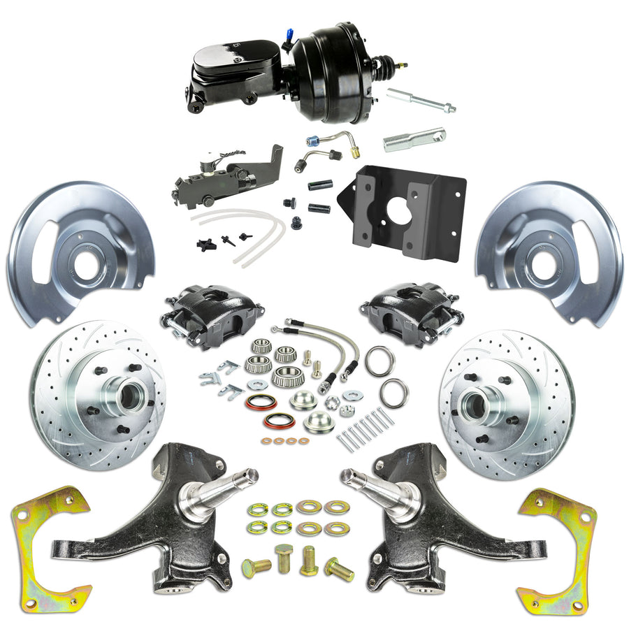 The Right Stuff 63-66 Chevy/GMC Truck/Sub, 2" Drop, Power Front Disc Kit Blk Calipers Blk Upper 5x5 Bolt Pattern - (TDC6325DBY)