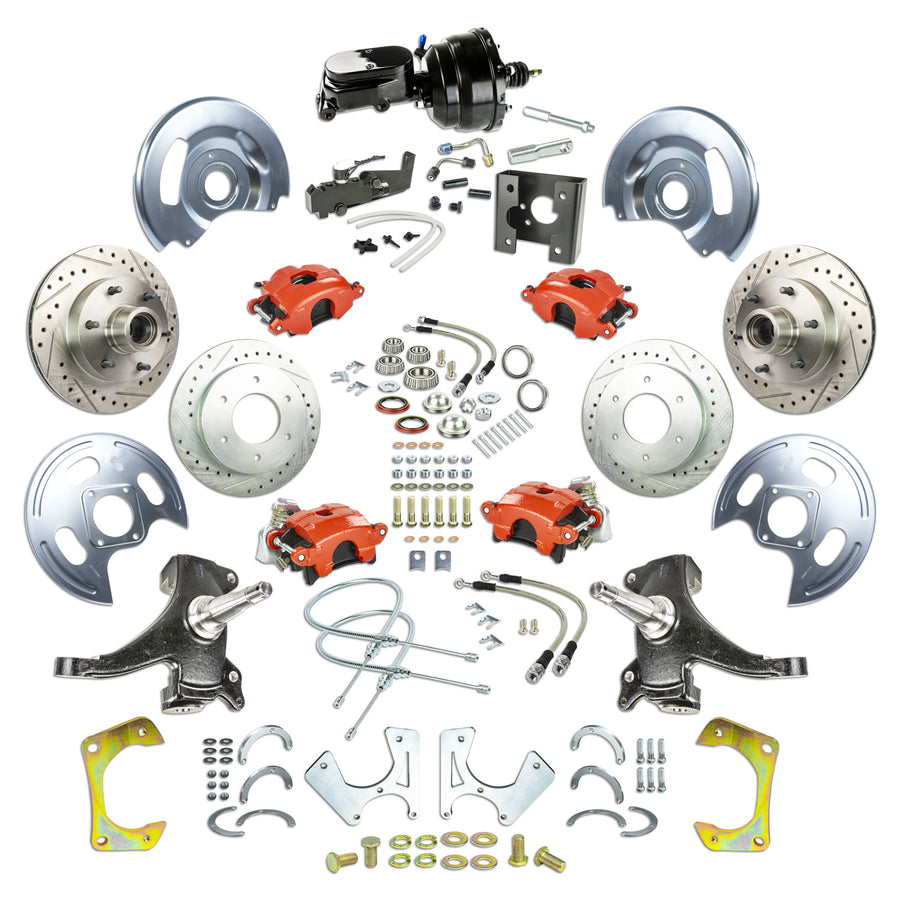 The Right Stuff 63-66 GM C10/15 Truck/Sub 2" Drop Power 4-Wheel Brakes, Red Calipers Black Upper 6x5.5 Bolt Pattern - (TDC6356DZY)