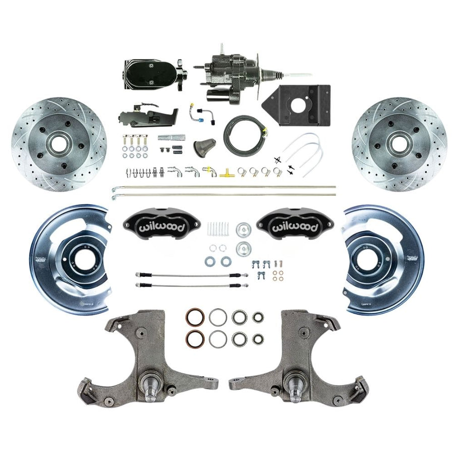 The Right Stuff 1960-1962 Chevy/GMC Truck/Suburban, Performance Series Hydraulic Brake Assist Front Disc Brake Kit, Black Wilwood Calipers, Drilled and Slotted Rotors, Stainless Hoses, Black Upper Assembly - (THB6015BYP)