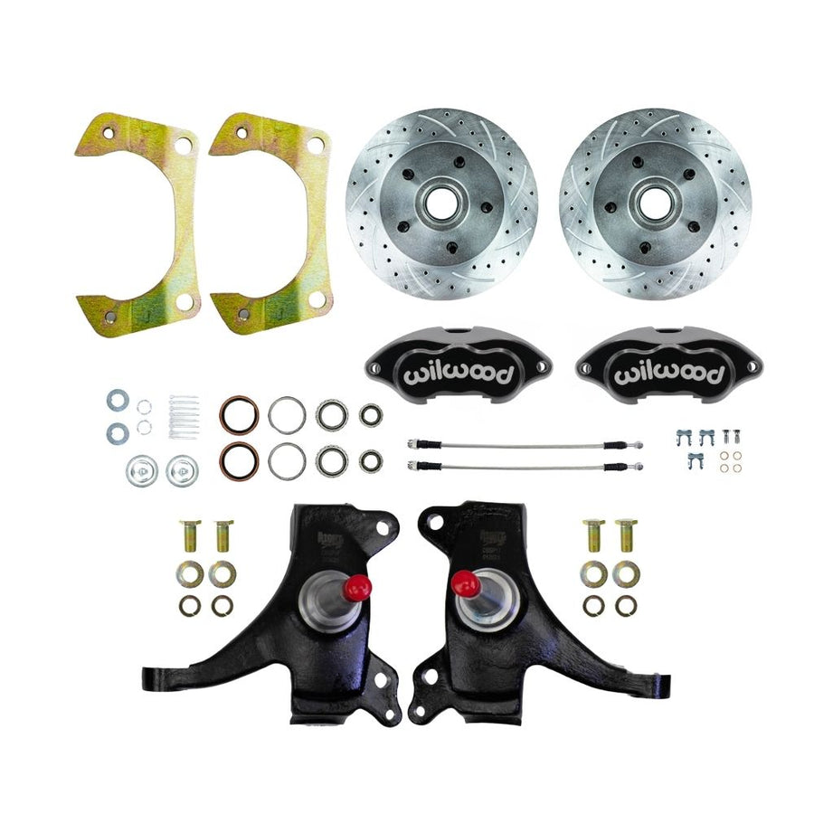 The Right Stuff 1971-72 GM C10-15 Truck/Suburban, 2WD, 2" Drop Performance Series At The Wheel Disc Brake Conversion Kit with Black Wilwood Calipers, Drilled and Slotted Rotors, and Braided Stainless Hoses - (TWK7125DBP)