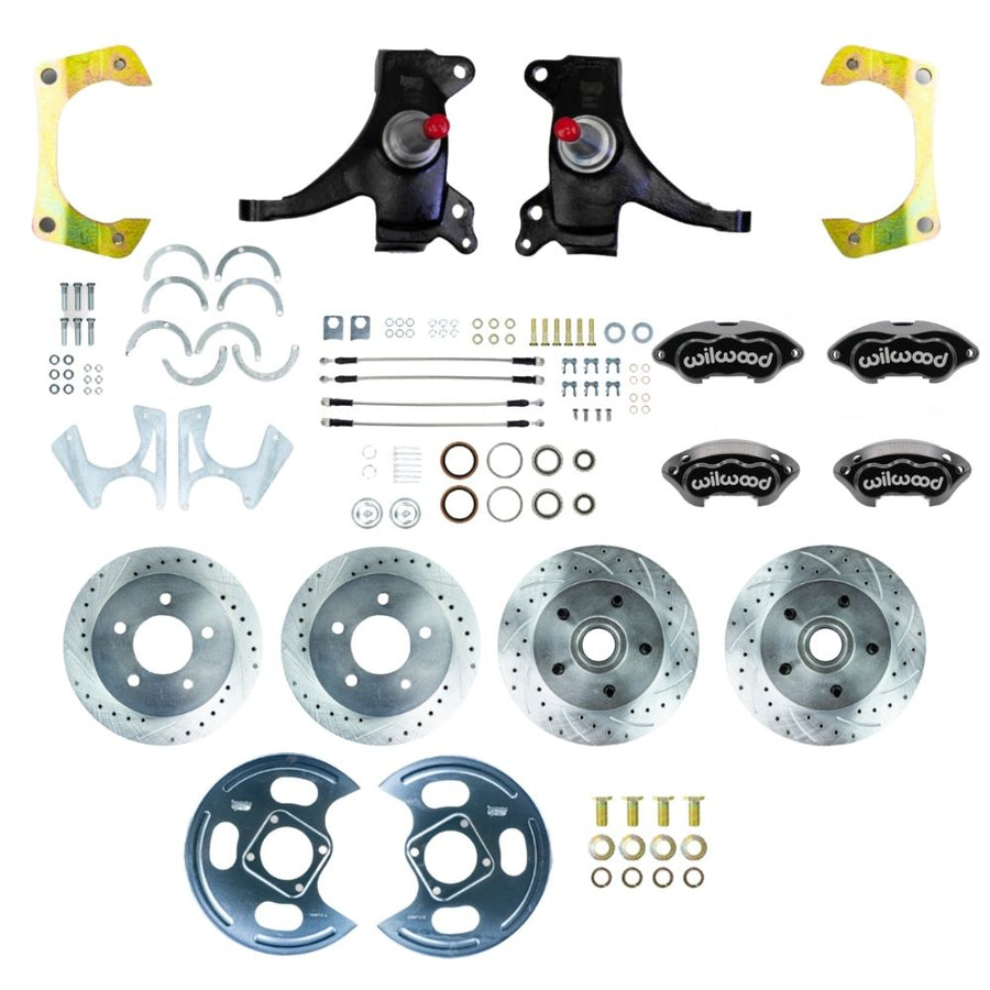 The Right Stuff 1971-72 GM C10/C15 Truck/Suburban 2" Drop Performance Series 4-Wheel At-the-Wheel Disc Kit with Black Wilwood Calipers, Drilled and Slotted Rotors, and Braided Stainless Hoses - (TWK7155DBP)