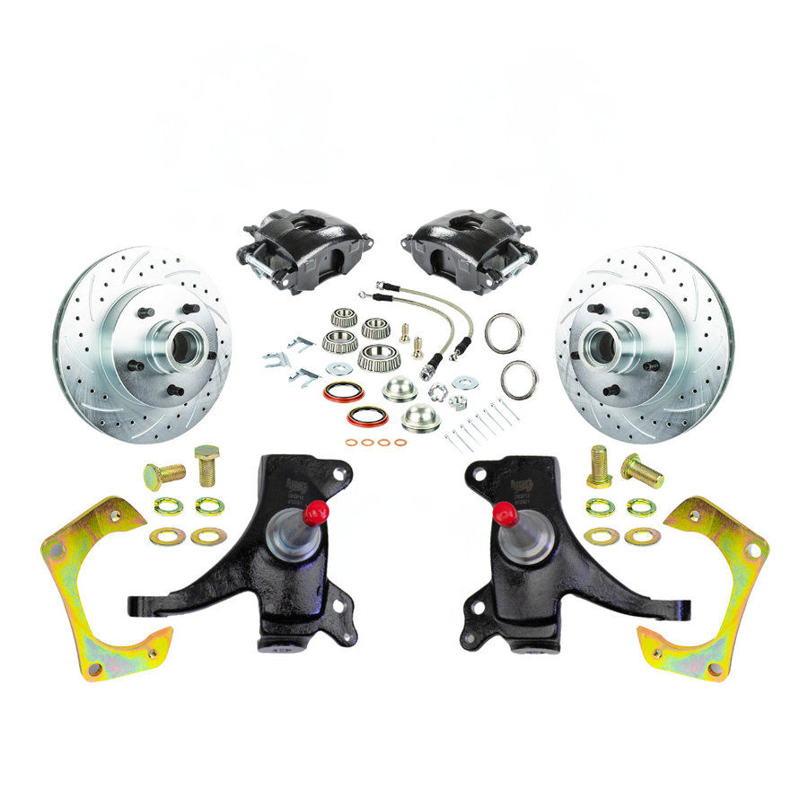The Right Stuff 73-87 GM Truck/Suburban, 2WD, 2" Drop At The Wheel Disc Brake Kit Black Calipers - (TWK7325DB)
