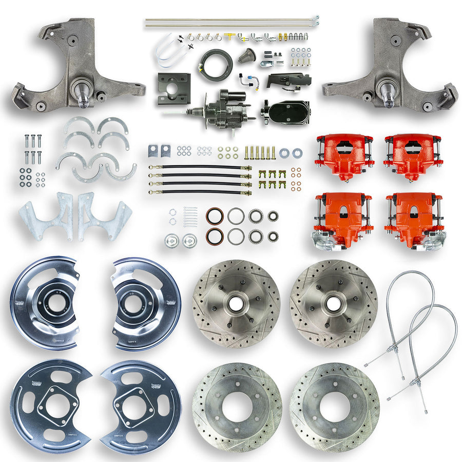The Right Stuff 67-70 GM C10-15 Truck/Sub 2WD Black Hydraulic Brake Assist 4-Wheel Disc Conv Red Calipers - (THB6756ZY)
