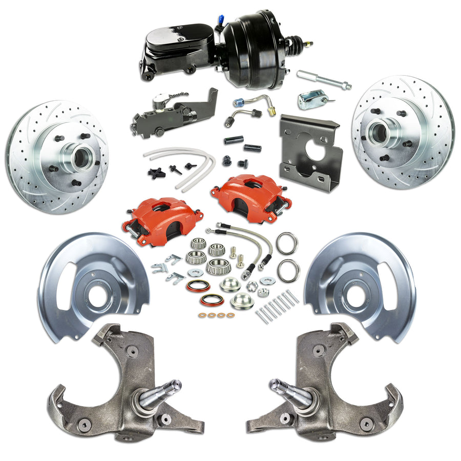 The Right Stuff 67-70 GM C10/C15 Truck/Sub w/2WD, Power Front Disc Kit, Red Calipers Black Upper 5x5 Bolt Pattern - (TDC6725ZY)