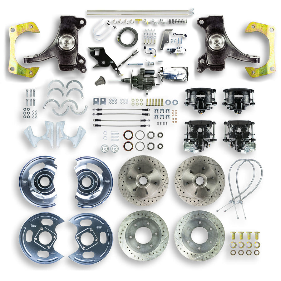 The Right Stuff 67-70 C10-15 Truck/Sub 2" Drop Chrome Hydraulic Brake Assist 4-Wheel Disc Conv Blk Calipers - (THB6756DBX)