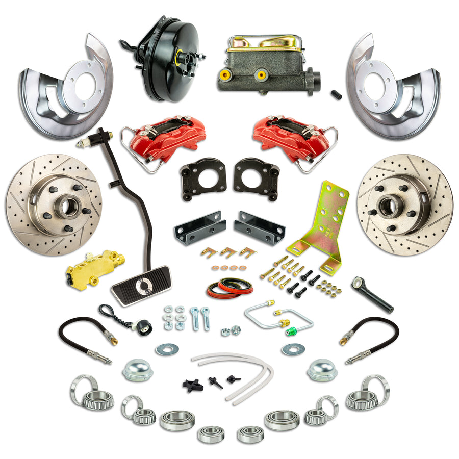 The Right Stuff 1967-69 Ford Power Front Disc Conversion Kit, Drilled and Slotted Rotors, Red Powder Coated Calipers - (ZDC6708Z)