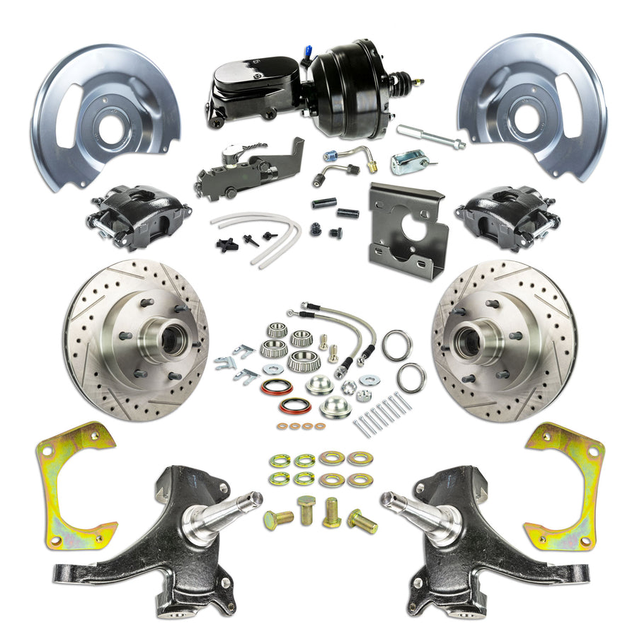 The Right Stuff 67-70 GM C10/C15 Truck/Sub 2" Drop Power Front Brake Kit, Blk Calipers Blk Upper 6x5.5 Bolt Pattern - (TDC6726DBY)