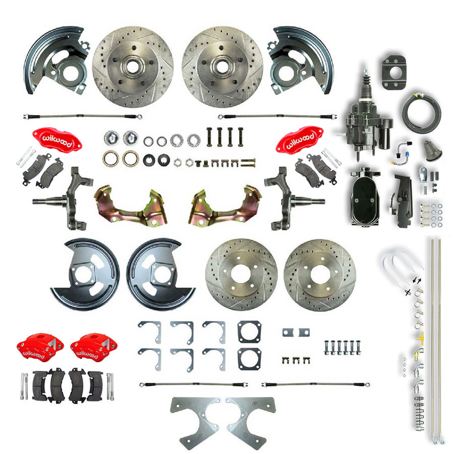 The Right Stuff 64-72 GM A-Body Black Hydraulic Brake Assist 2" Drop 4-Wheel Disc Kit Red Wilwood Calipers - (AFXHB21DZY)