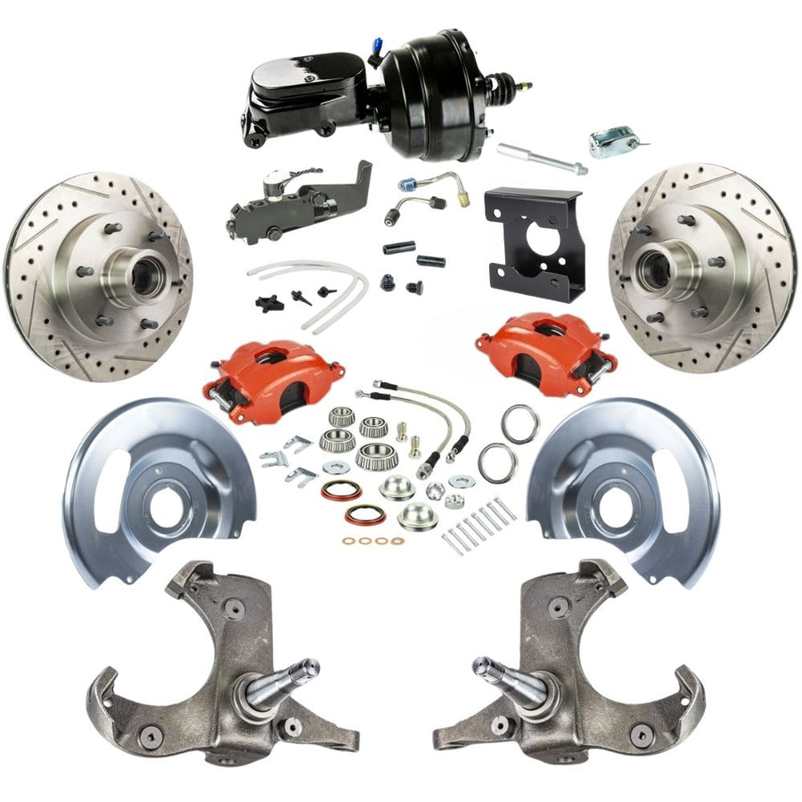 The Right Stuff 63-66 Chevy/GMC Truck/Sub, Power Front Disc Brake Kit, Red Calipers Black Upper 6x5.5 Bolt Pattern - (TDC6326ZY)