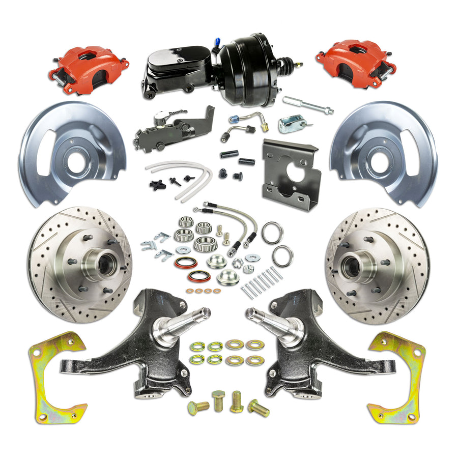 The Right Stuff 67-70 GM C10/C15 Truck/Sub 2" Drop, Power Front Disc Kit Red Calipers Blk Upper 6x5.5 Bolt Pattern - (TDC6726DZY)