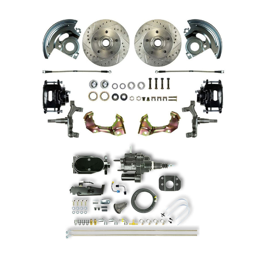 The Right Stuff 67-74 GM F/X-Body Hydraulic Brake Assist, 2" Drop, Front Disc Kit Blk Calipers Black Upper - (AFXHB02DSY)