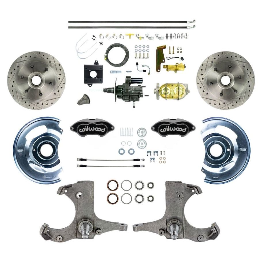 The Right Stuff 1960-62 Chevy/GMC Truck/Suburban Hydraulic Brake Assisted Performance Series, Front Disc Brake Conversion Kit, Black Wilwood Calipers, Drilled and Slotted Rotors, and Braided Stainless Hoses - (THB6016BP)