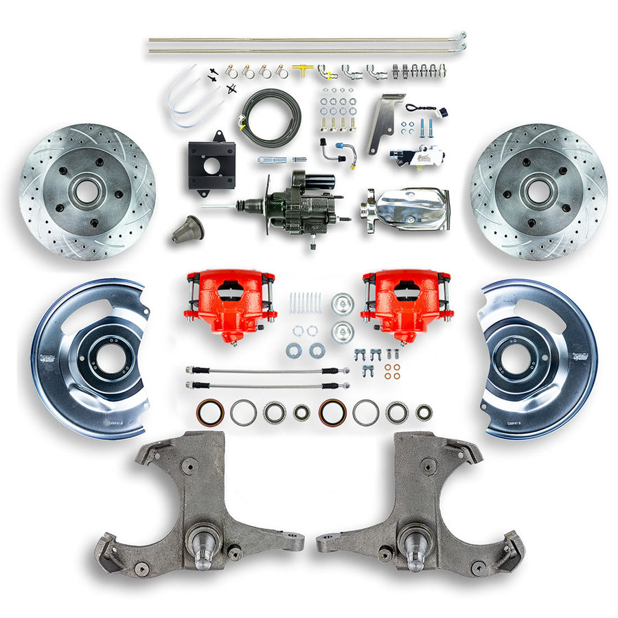 The Right Stuff 60-62 Chevy/GMC Truck/Suburban, Chrome Hydraulic Brake Assist Disc Brake Conv Red Calipers - (THB6015ZX)