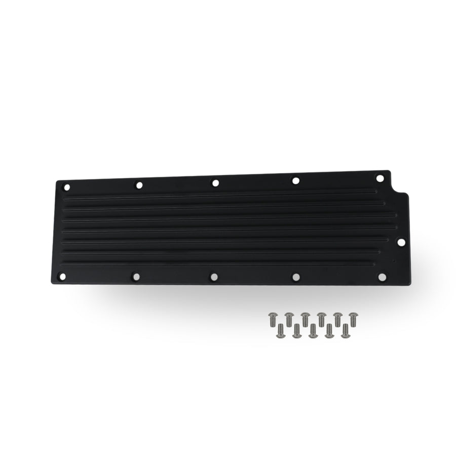 The Right Stuff Gen 4 LS Valley Cover without the Oil Pressure Sensor Adapter, Finned, Black Anodized - (G4LSVCF-B-K)